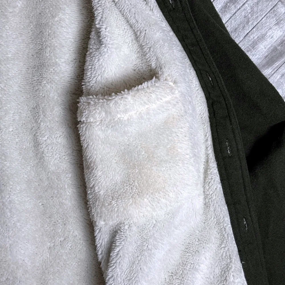 Lee Mens Regular Fit Sherpa Lined Shirt Jacket Olive Green Heavyweight Large